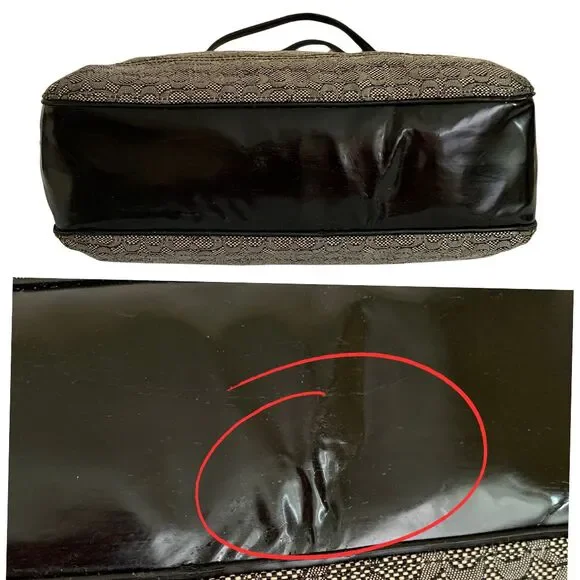 Coach Signature Jacquard Tote Bag Black Patent Leather Trim Shoulder Bag - Picture 9 of 12